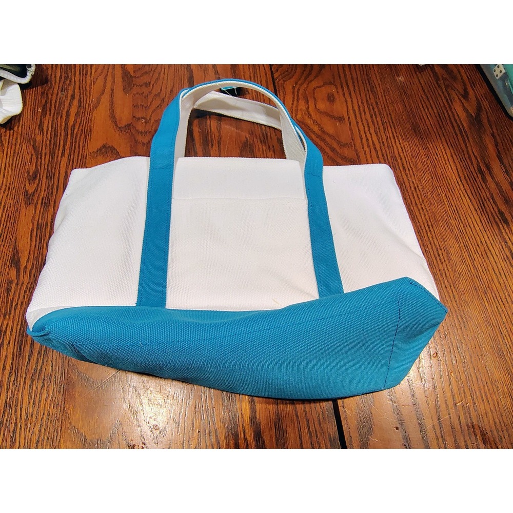 White/Blue Canvas Tote Bag Medium 10x10x10 in Reusable Shopping Bag
